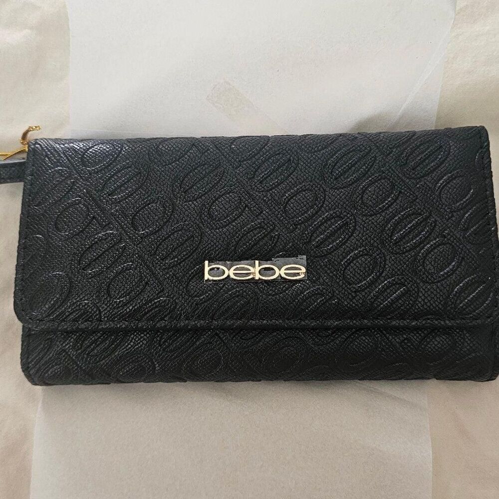 Bebe Black Celeste Debossed Logo Trifold Continental Wallet
